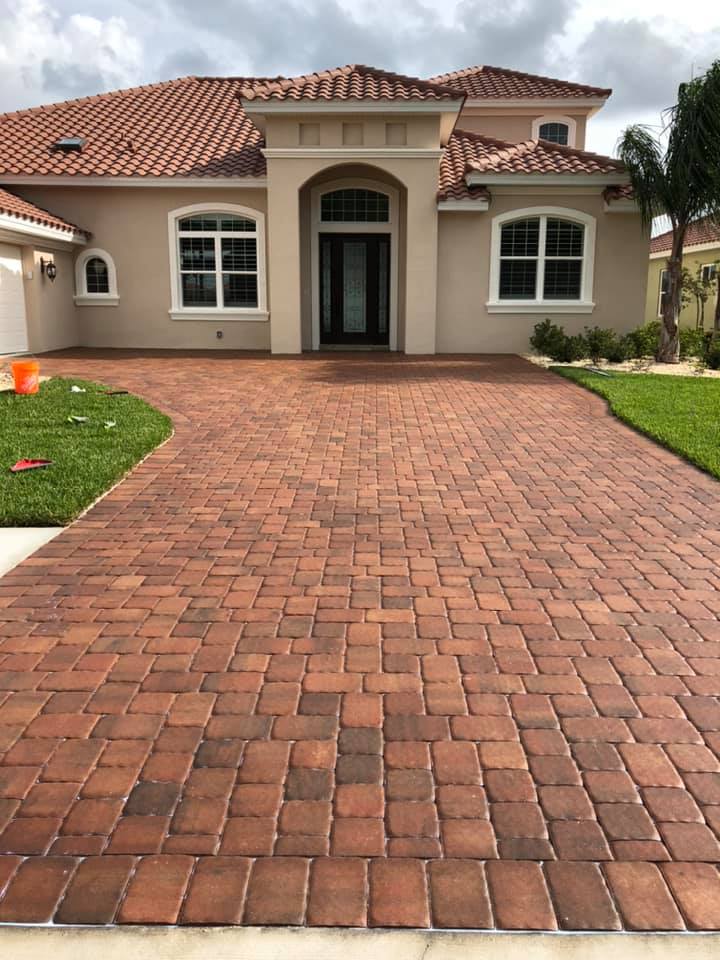 Driveway pavers with wet look finish after sealing